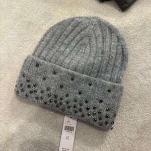 Anthropologie Gray Knit Beanie with Embellishments